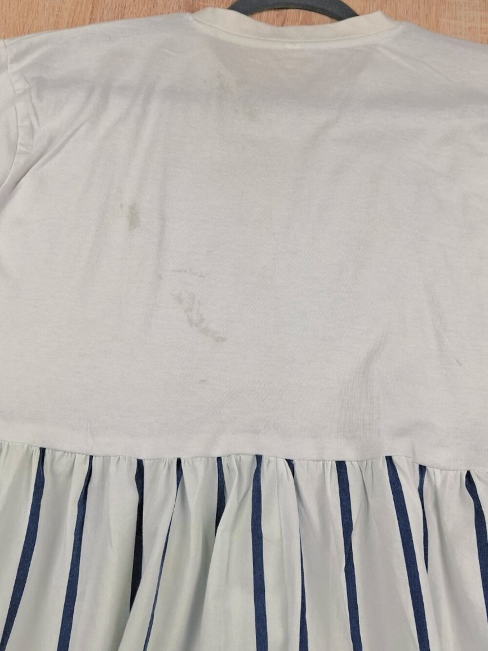 Upcycled Peplum T-Shirt Top Fits XL 1X 2X Reworked Plaid Heart Applique BluWhite - Picture 12 of 14